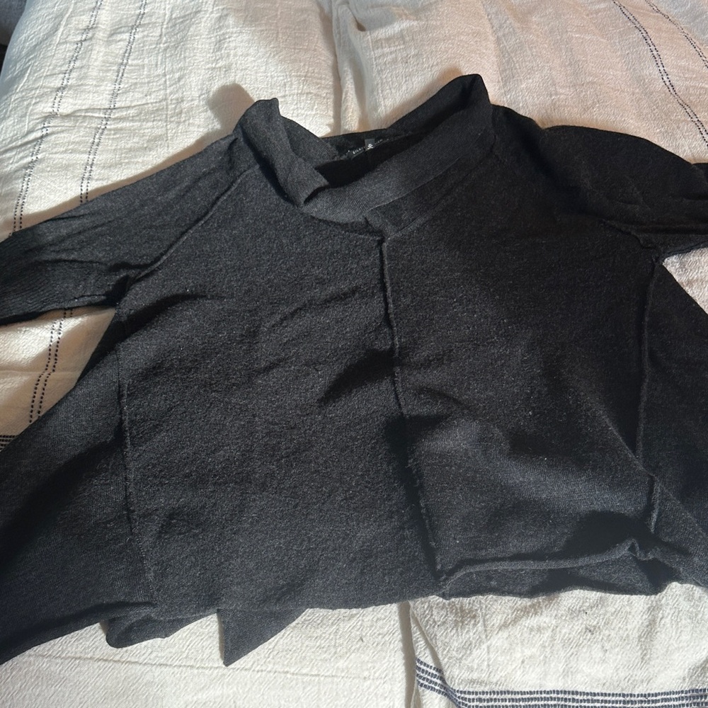Eileen Fisher Charcoal Modified Cowl/Boat Neck Handkerchief Hem Sweater